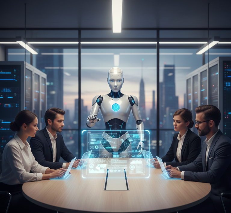 Equipe Team Bureau Travail avec IA collaborateurs qui utilisent l'intelligence artificielle France Belgique Suisse Expert en IA Ingénieur Informatique SI SSII Consultant Formation IA Perfectionnement 2026 2027